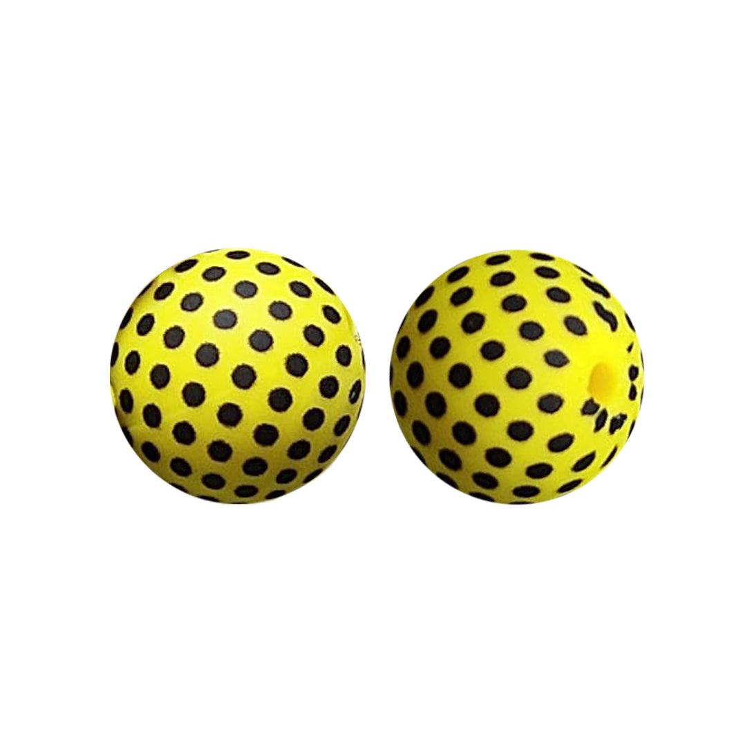 15mm Yellow Dot Print Round Silicone Beads ZR#31