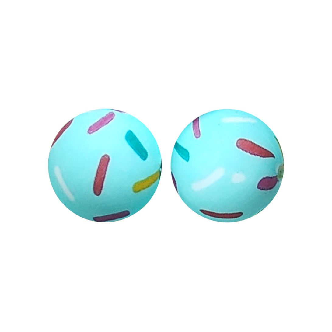 15mm Mint Donut Print Round Silicone Beads ZR#33