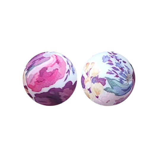 15mm Purple Floral Print Round Silicone Beads ZR#34