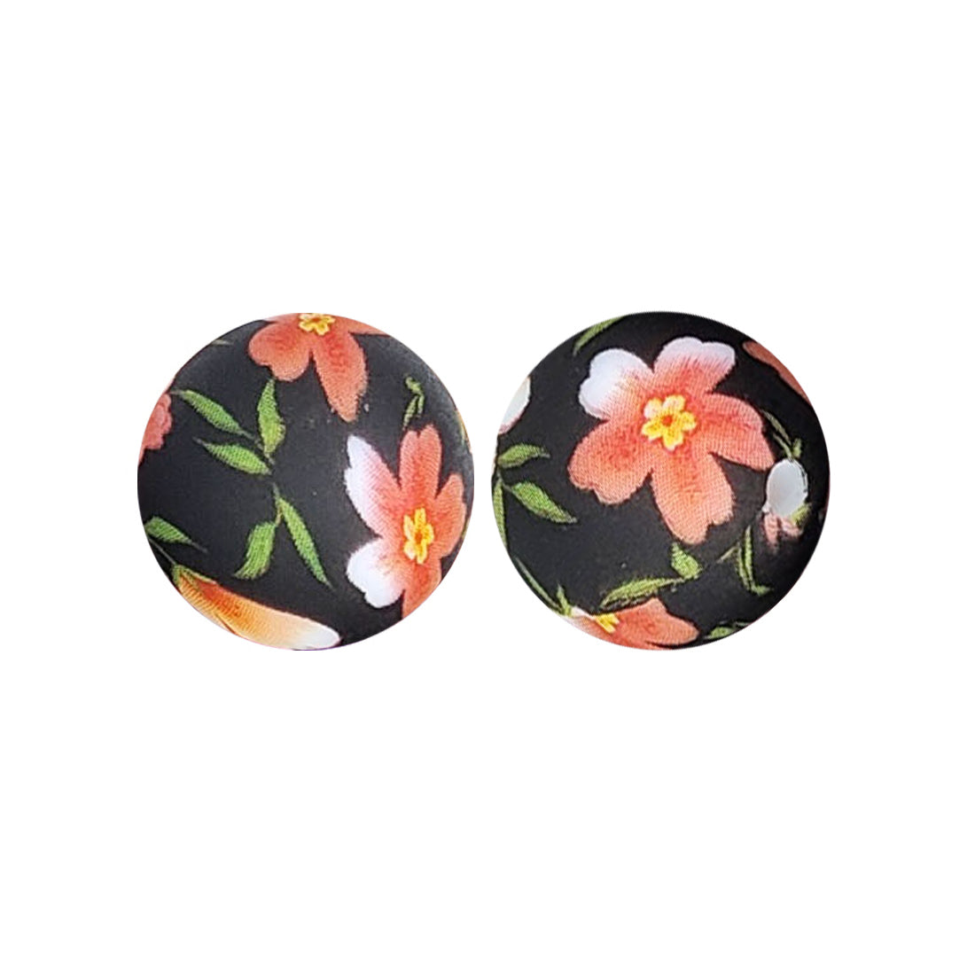 15mm Peachblossom Print Round Silicone Beads ZR#37