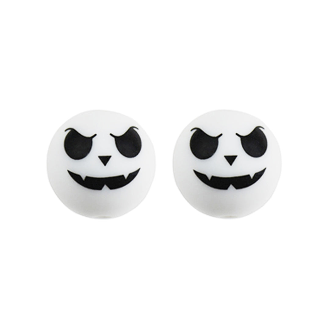 15mm White Ghost Print Round Silicone Beads ZR#43