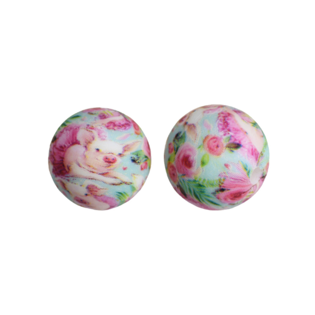 15mm Pink Pig Print Round Silicone Beads ZR#45