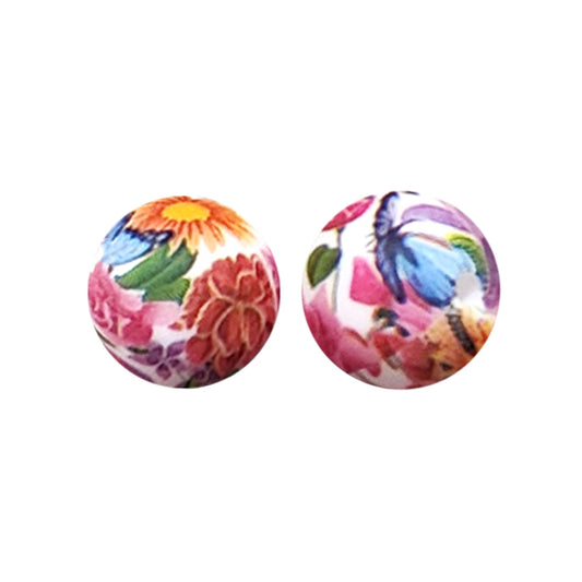 15mm Spring Butterfly Print Round Silicone Beads ZR#47