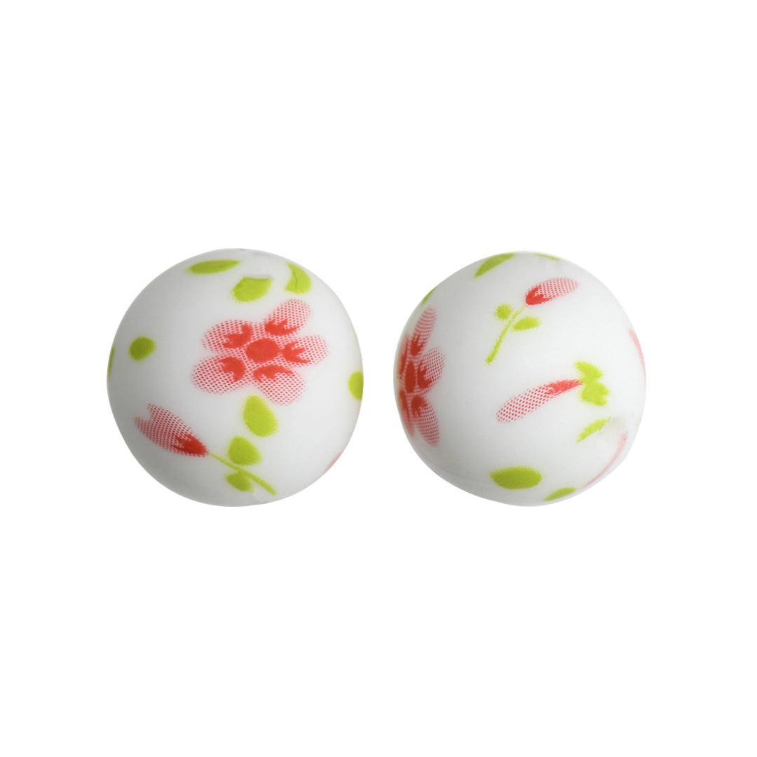 15mm Tulip Print Round Silicone Beads ZR#48