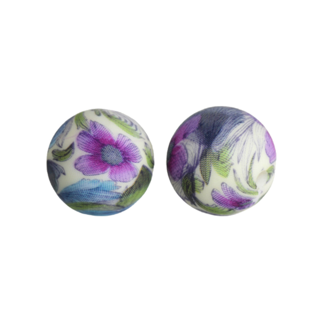 15mm Grandiflorus Print Round Silicone Beads ZR#49