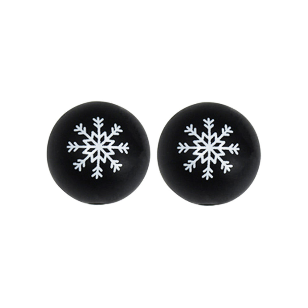 15mm Black Snowflake Print Round Silicone Beads ZR#58