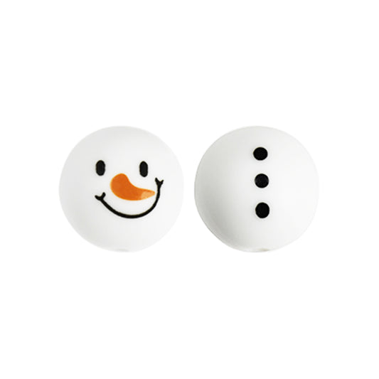 15mm Snowman Mix Print Round Silicone Beads ZR#61