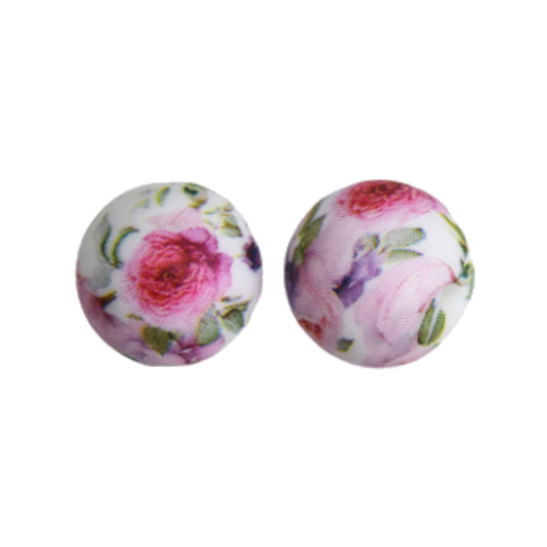 15mm Blush Rose Print Round Silicone Beads ZR#77