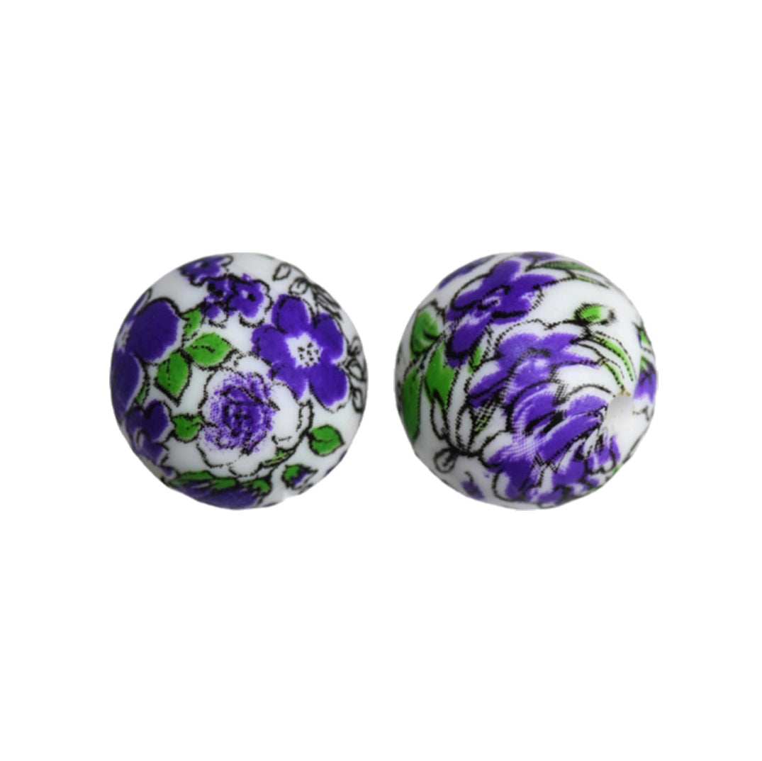 15mm Lavender Print Round Silicone Beads ZR#78