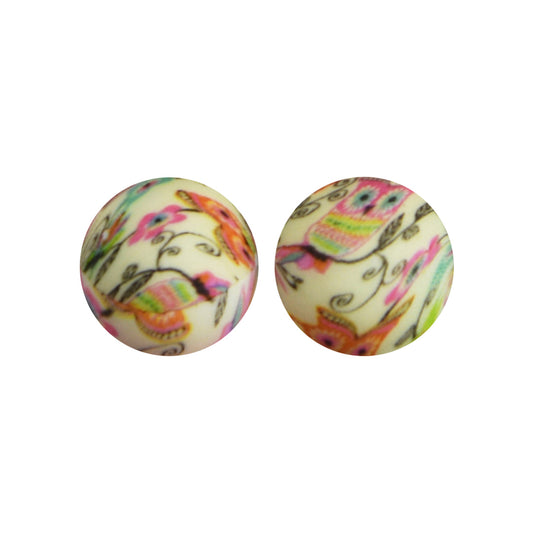 15mm Colorful Owl Print Round Silicone Beads ZR#79