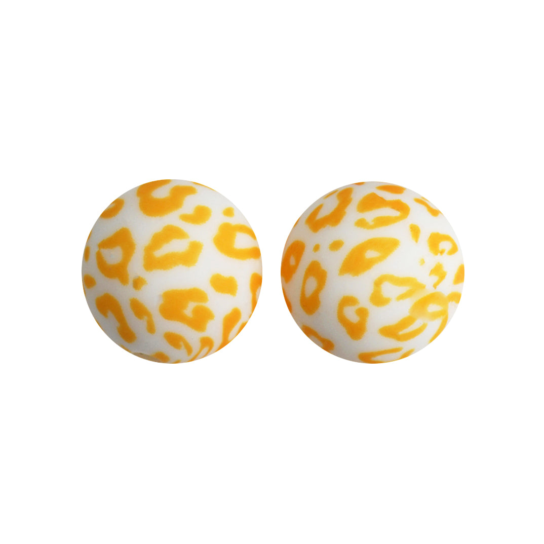 15mm Orange Leopard Print Round Silicone Beads ZR#81