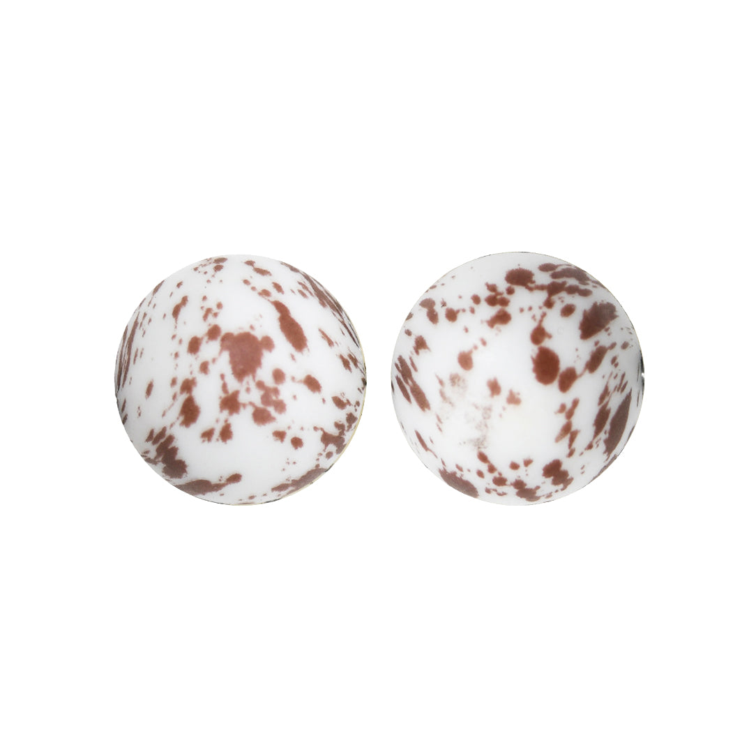 15mm Brown Splatter Print Round Silicone Beads ZR#82