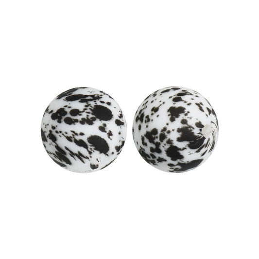 15mm Black Splatter Print Round Silicone Beads ZR#83