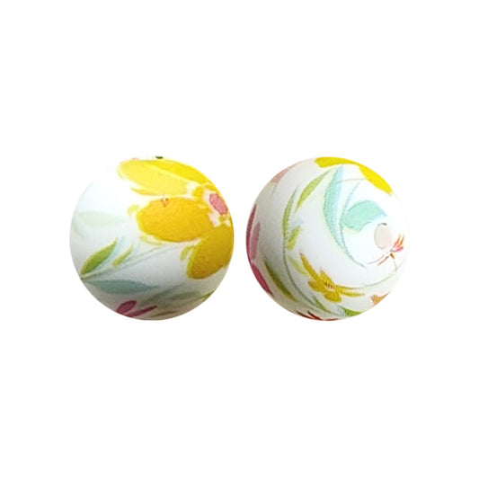 15mm Galsang Flower Print Round Silicone Beads ZR#85