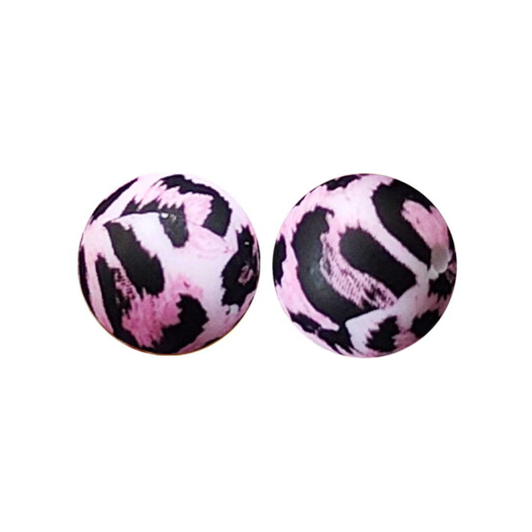 15mm Pink Purple Leopard Print Round Silicone Beads ZR#87