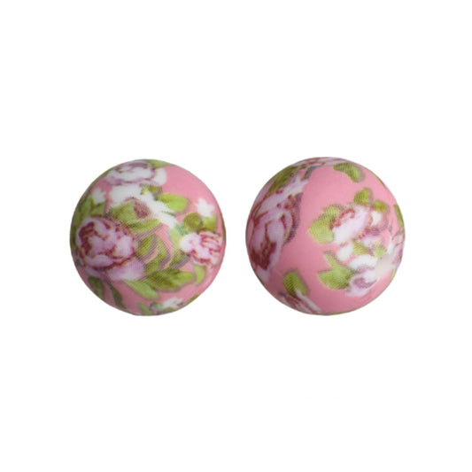 15mm Pink Flower Print Round Silicone Beads ZR#89