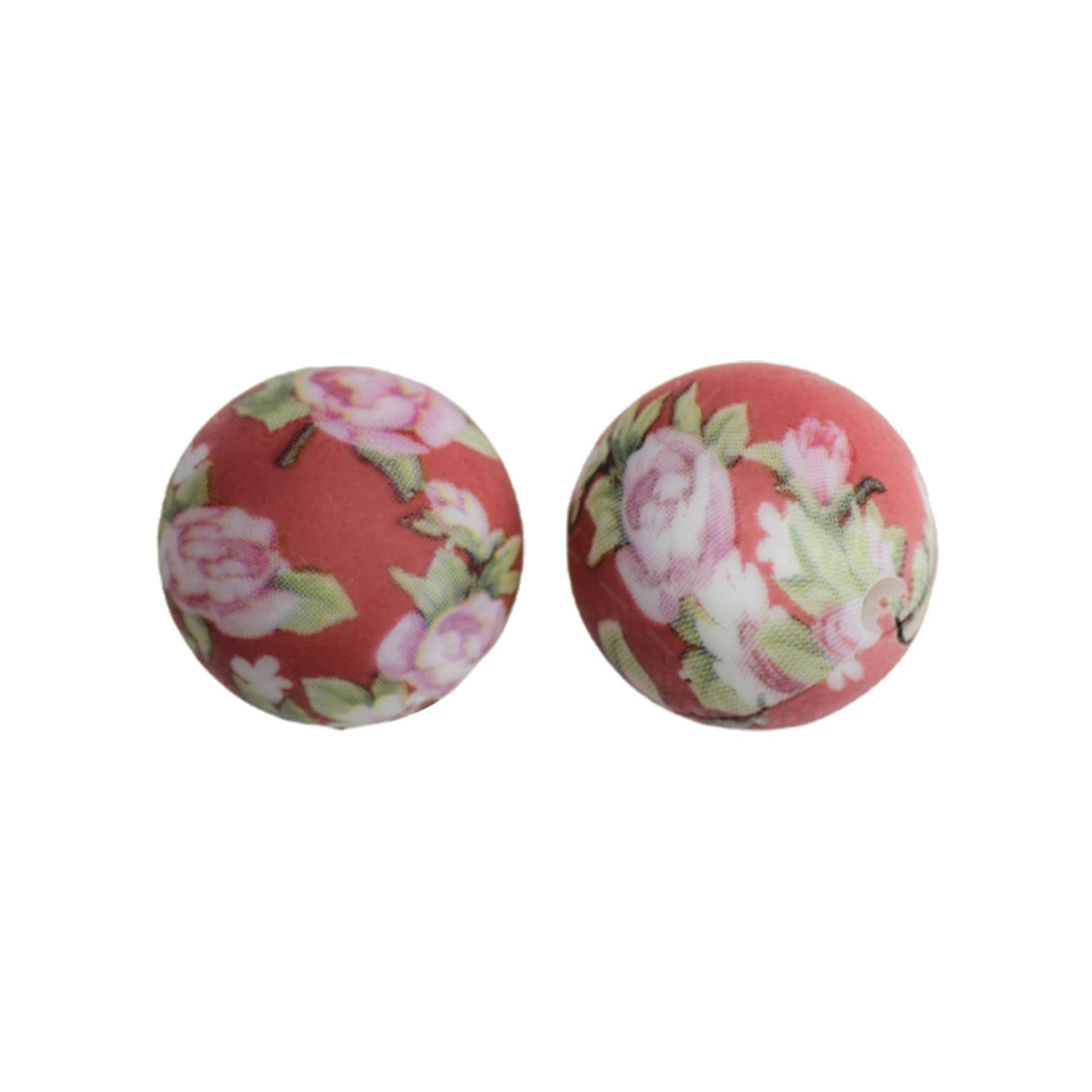 15mm Red Flower Print Round Silicone Beads ZR#90