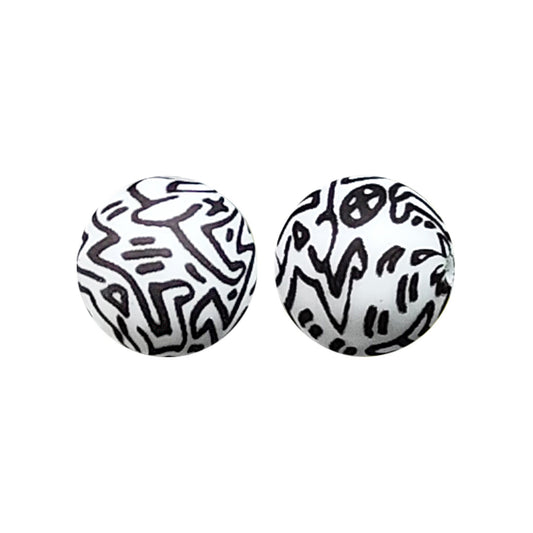 15mm Doodling Print Round Silicone Beads ZR#98